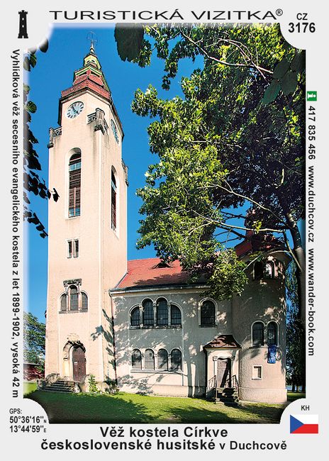 Věž kostela Církve československé husitské v Duchcově