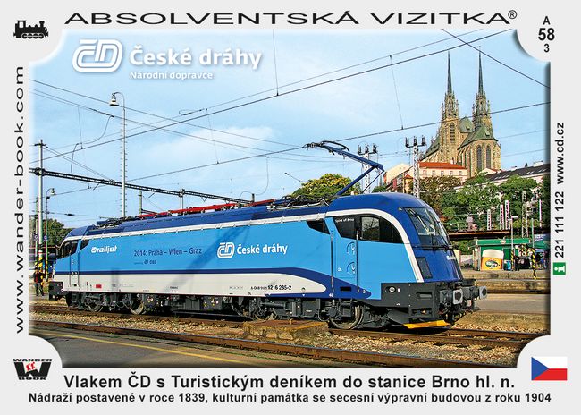 Vlakem ČD s Turistickým deníkem do stanice Brno hl. n.
