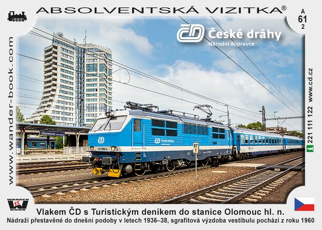 Vlakem ČD s Turistickým deníkem do stanice Olomouc hl. n.